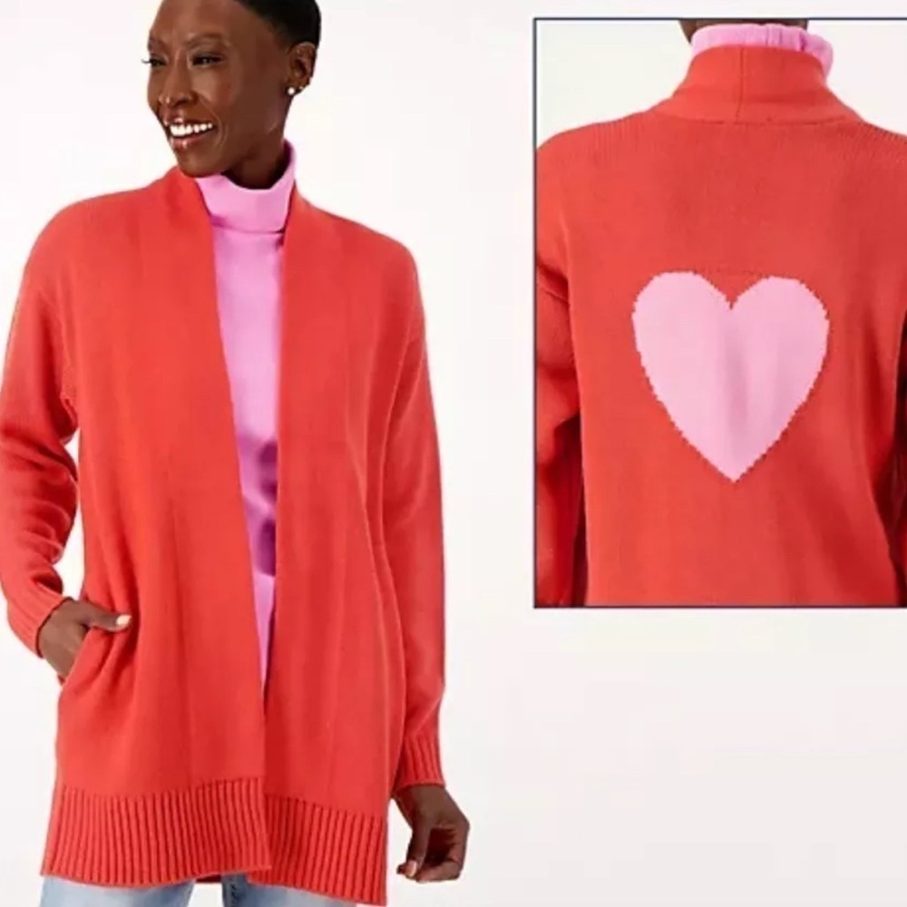 Candace Cameron Bure Regular Novelty Cardigan Azalea Pink Valentine Heart Small